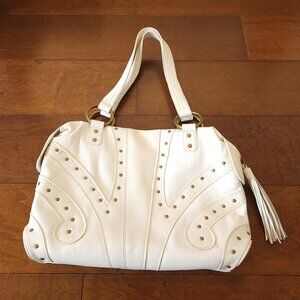Hot in Hollywood White Studded Women's Leather Shoulder Bag Satchel